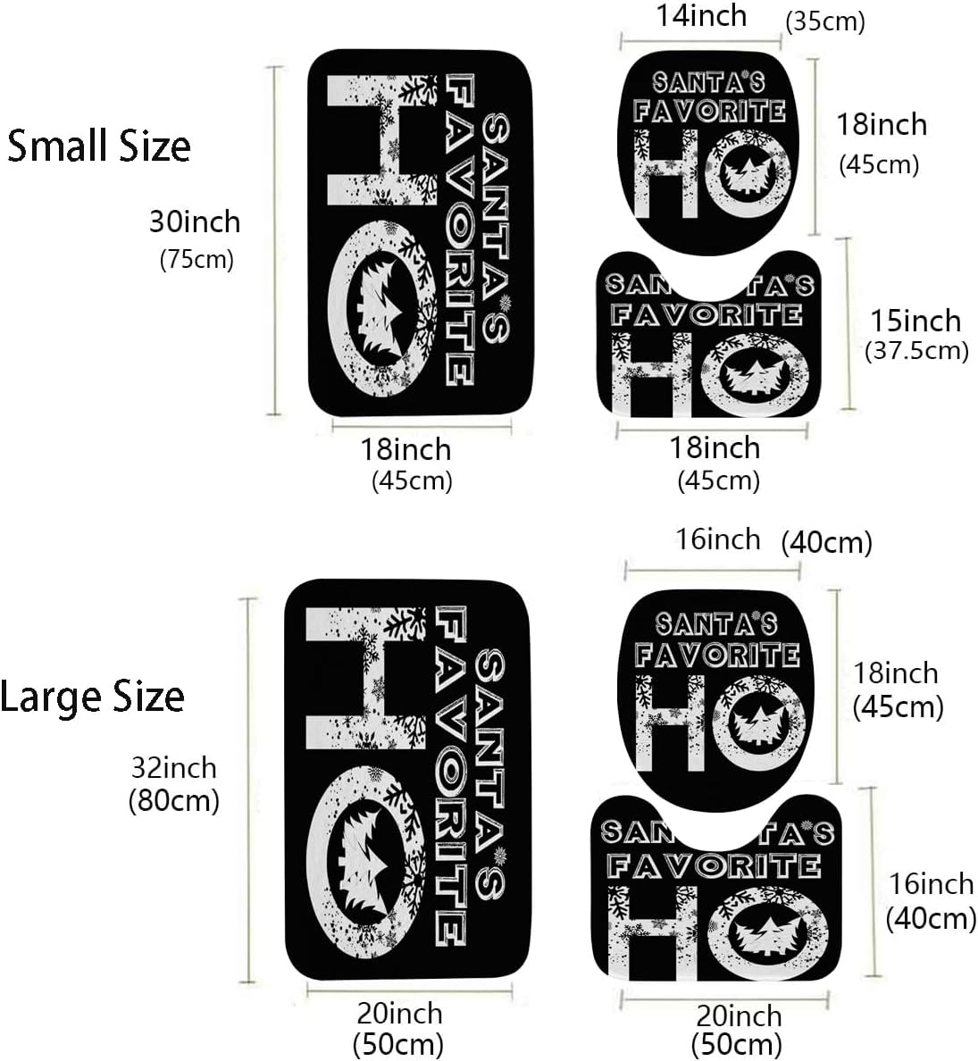 3 Piece Santa’s Favorite Ho Christmas Bath Rug Sets Red White Snowflake Xmas Tree Winter Decor Bath Mat Soft Non Slip Water Absorbent U-Shaped Contour Toilet Mat, Toilet Lid Cover