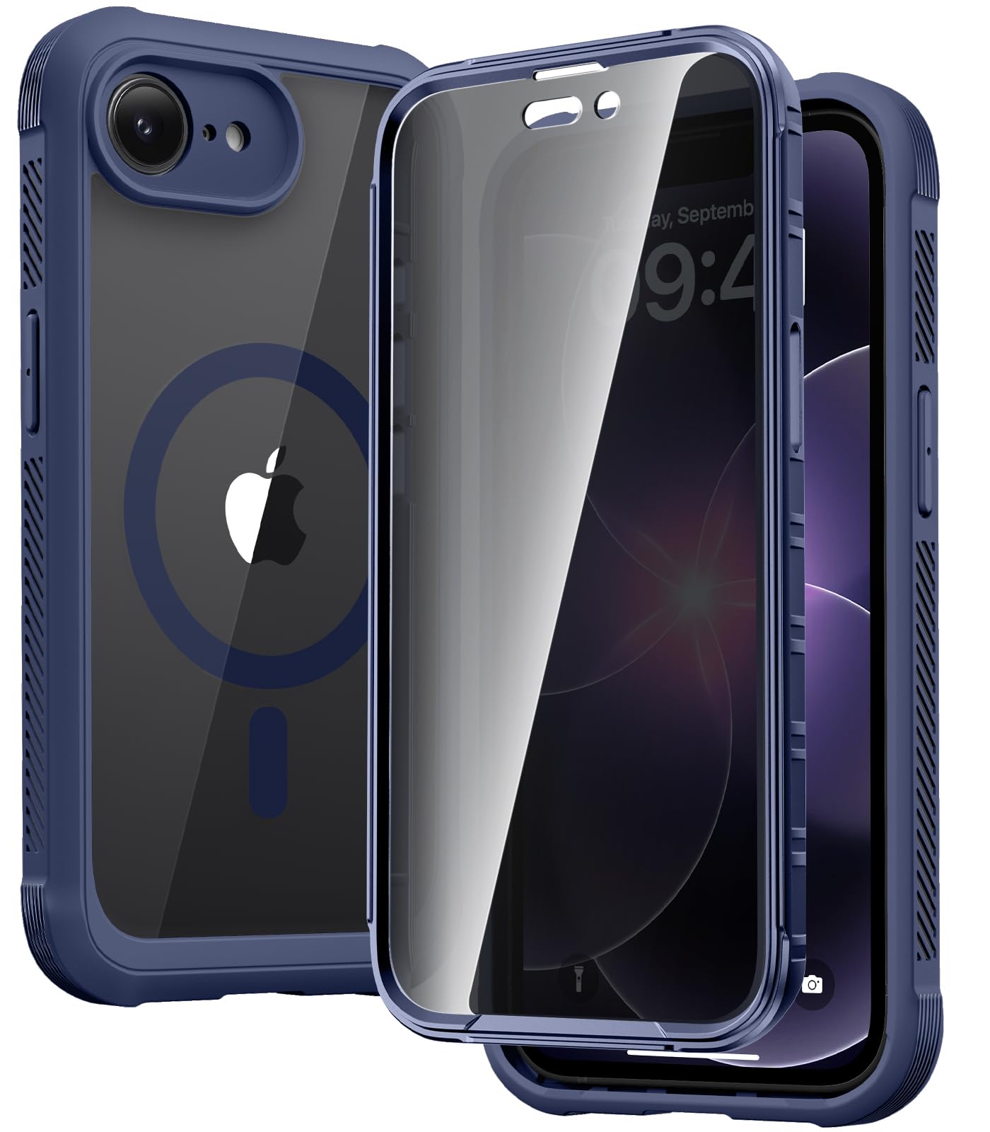 Diaclara Magnetic for iPhone 17e Case &amp; iPhone 16e Case 6.1" Full Body Bumper,[Compatible with MagSafe] Military Drop Proof Cover with Built-in Privacy Screen Protector,Magnetic Deep Blue-Privacy
