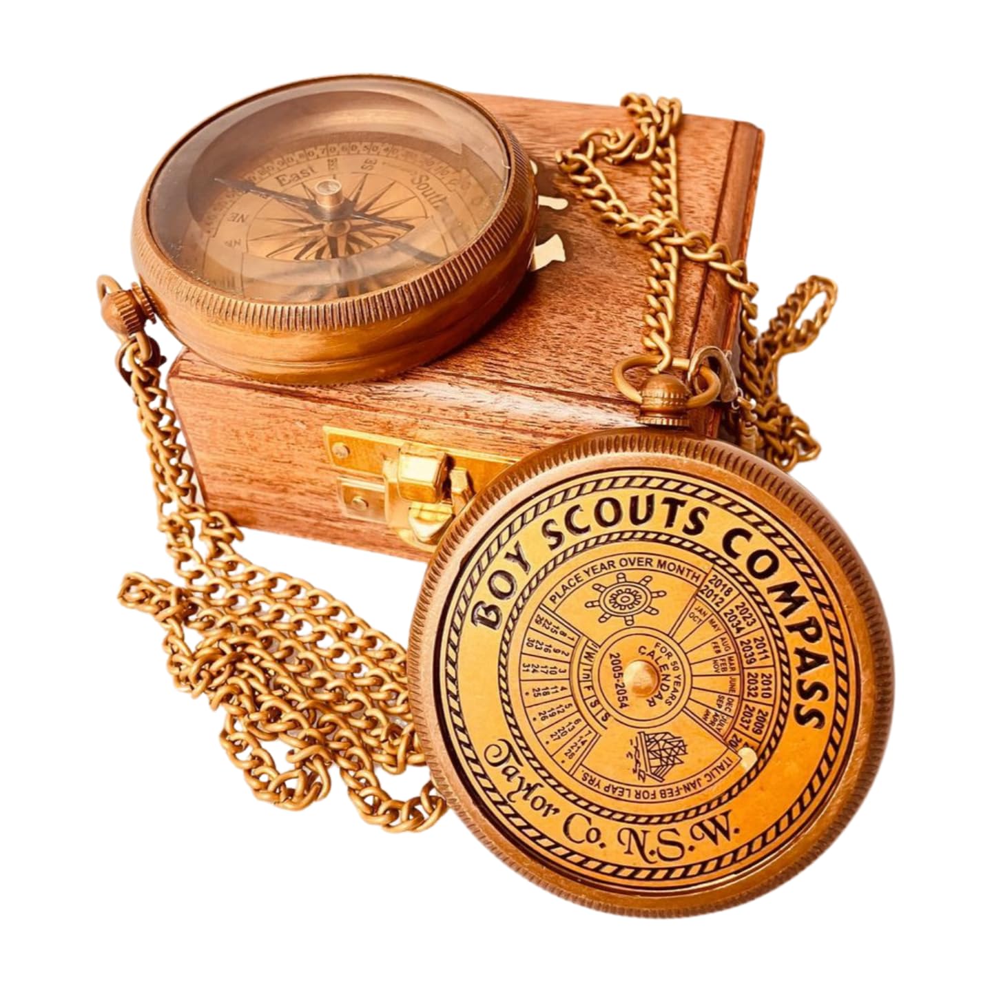 Scout Compass Gift Boys - Engraved Scout Oath Compass in wood Box Scout Always Prepared Camping Orienteering Compass, Hiking Backpacking Compass gift, 50 year calander