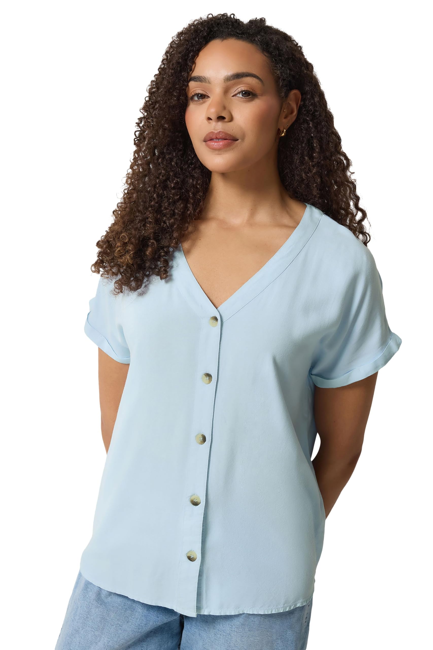 M&Co Women's Baby Blue Button Front Blouse In | Size: 18