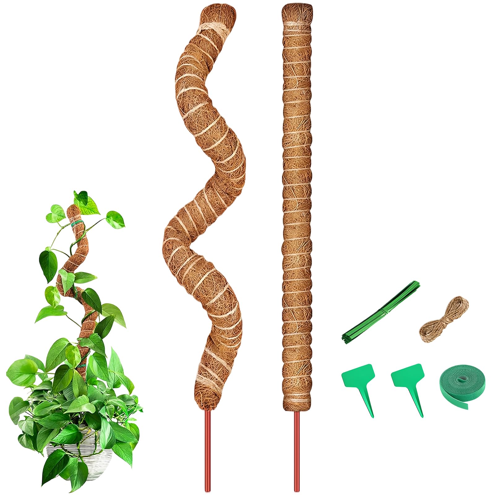 WEELOO 2 Pack Moss Pole for Monstera, 60cm/120cm Bendable Plant Supports