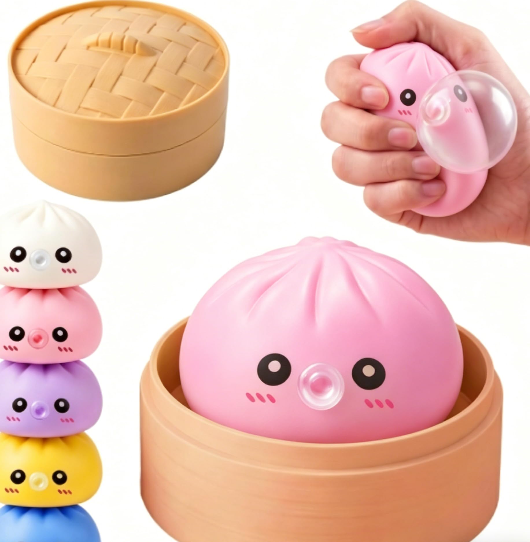 2026 New Giant Mystery Dumpling Squish-y, Blow Bubbles Dumplings Stress Balls with Steamer Box, Soft Jumbo Squeeze Dumplings Squishys Toys, Cute Relief Fidget Toy for Adults Workers