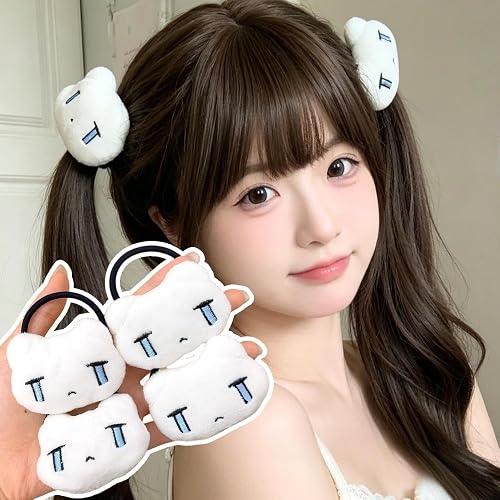 2 Pcs Kawaii Plush Cat Hair Tie Cute Cartoon Cat Elastic Hair Band Sweet Hair Accessories