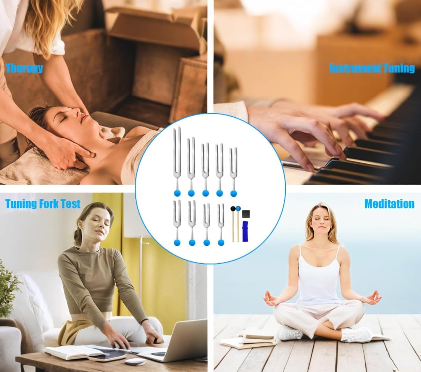 Set Diapasons Thérapeutiques 32/48/64/128 Hz avec Marteau pour Test Système Nerveux