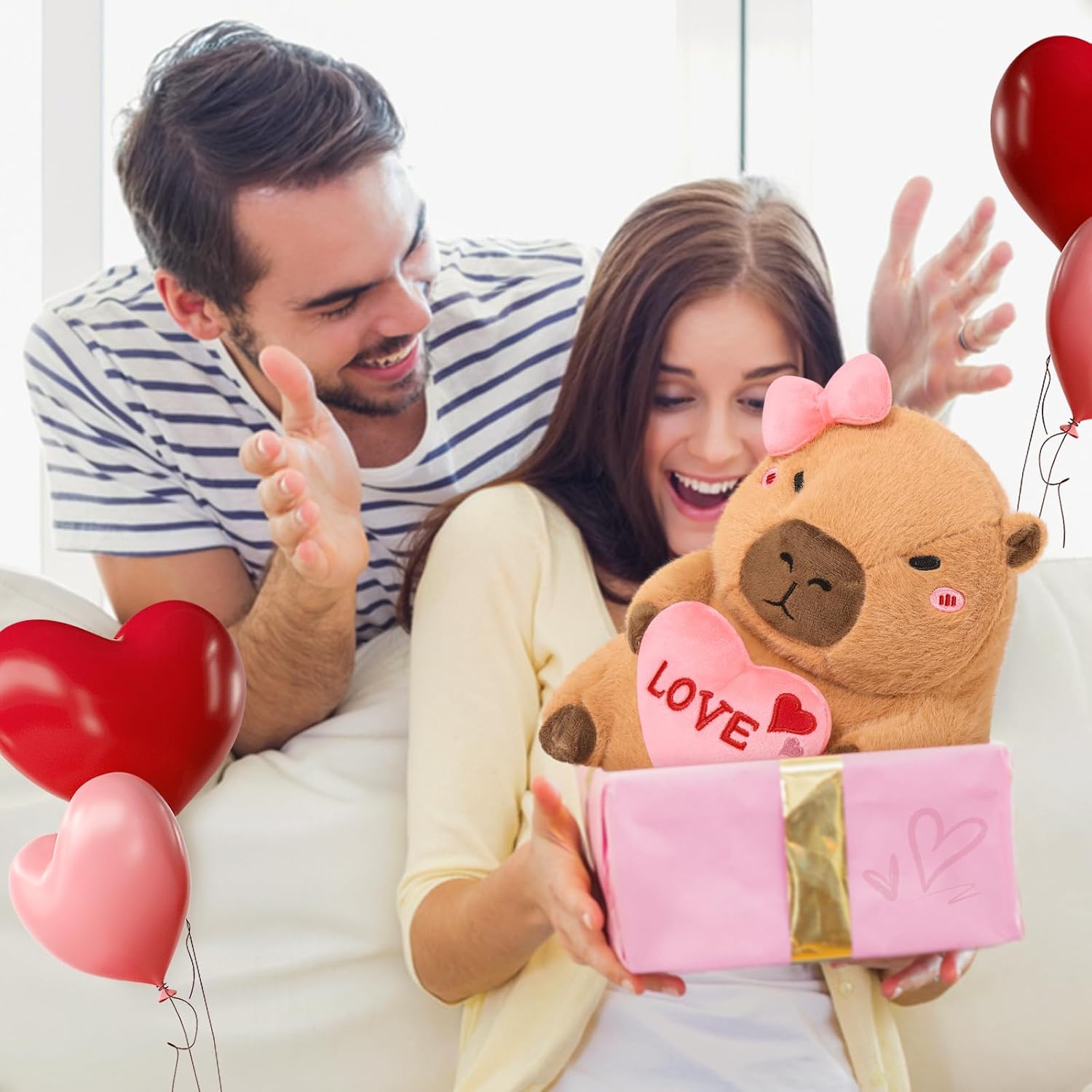 Ditucu Original Love Capybara Plush with Holding Heart 11 inch Cute Bow Stuffed Animal Soft Plushies Toys Romantic Sweet Valentine's Day Gifts for Kids Girlfriend Brown