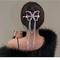 Vista 1 de Pinzas para el cabello con borlas de rosas de diamantes de imitación, accesorios de moño de mariposa, horquilla de garra con purpurina para soporte