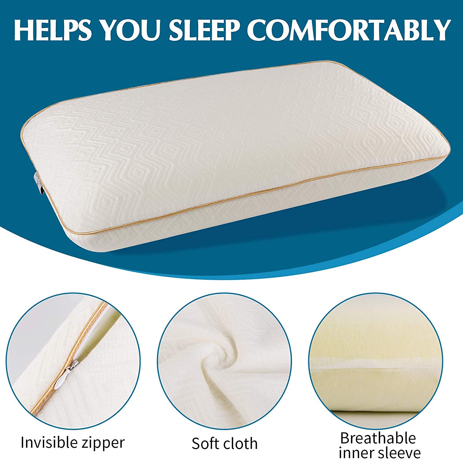 Fityou Memory Foam Kopfkissen, Nackenkissen, Ergonomisches Schlafkissen, Abnehmbarer und Waschbarer Kopfkissenbezug, für Seitenschläfer, Rückenschläfer, Anfällig, (67.5x40x13cm)