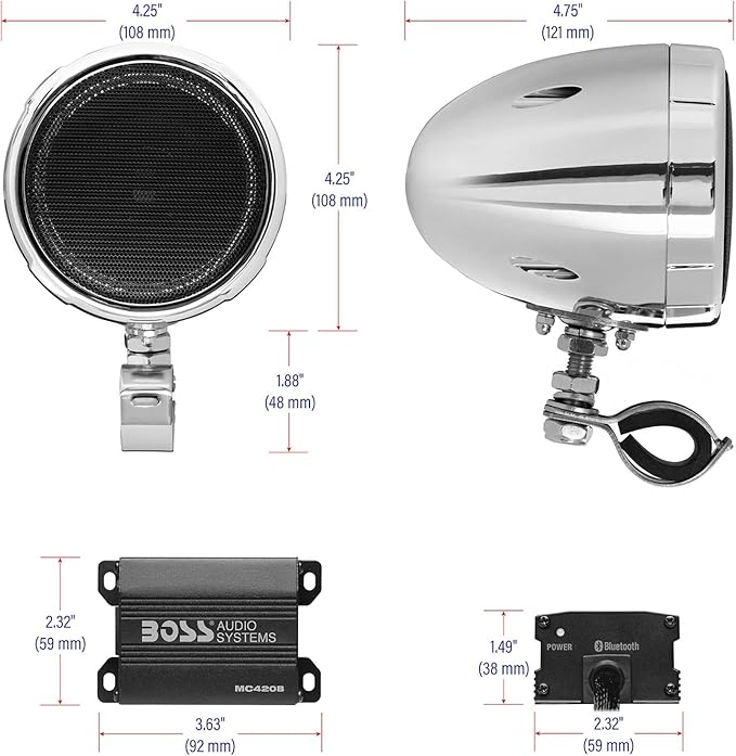 BOSS Audio Systems MC420B Parlantes para Moto de 3 Pulgadas con Amplificador miniatura 5