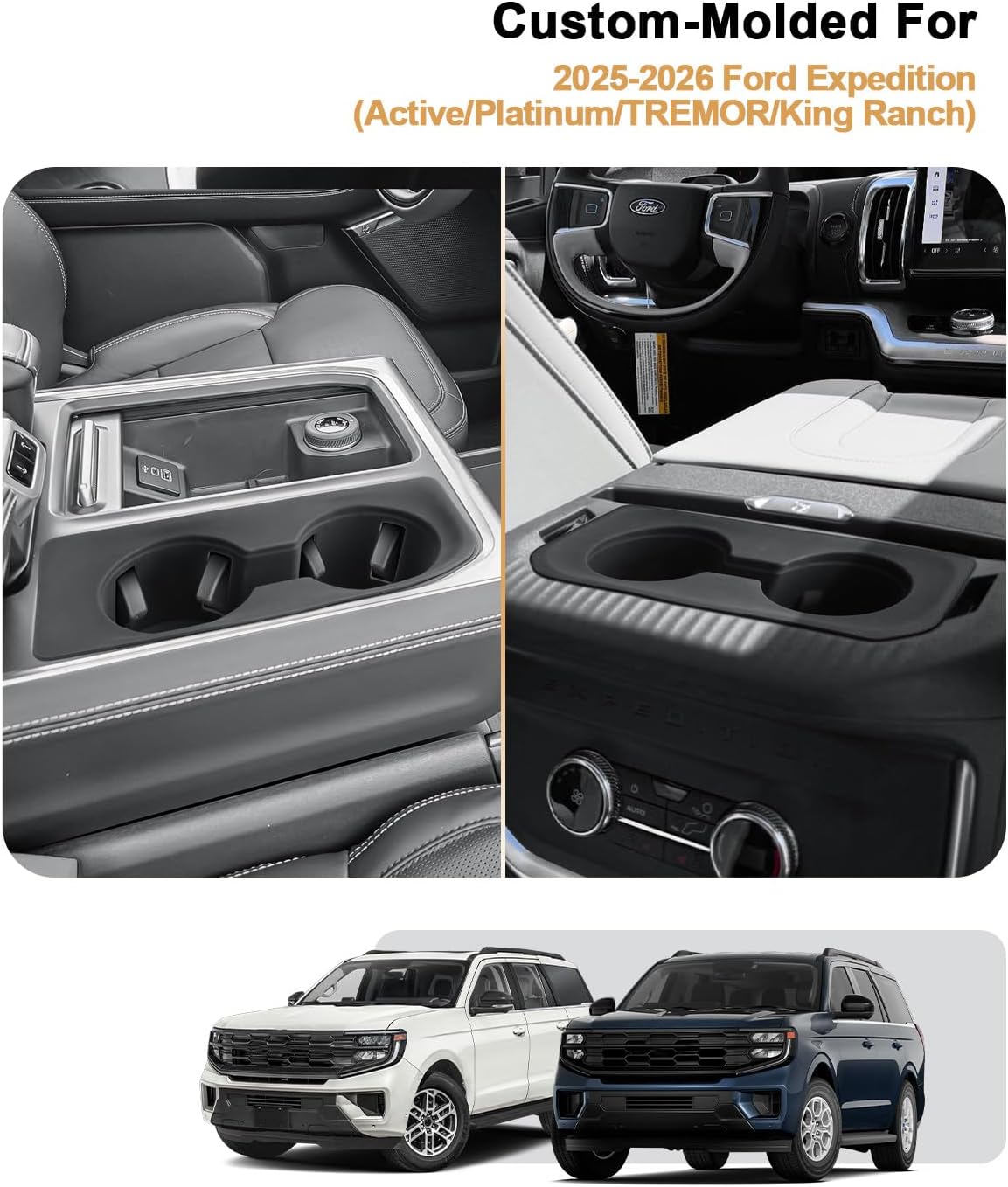 2 Pcs Cup Holder Set for 2025-2026 Ford Expedition - Silicone Center Console Cup Holder Insert Durable for 2025-2026 Expedition(Active/Platinum/Tremor/King Ranch) Accessories