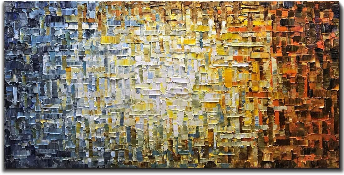 Metuu Modern Canvas Paintings, Texture Palette Knife Paintings Modern Home Decor Wall Art Painting Colorful Wood Inside Framed Ready to hang 24x48inch