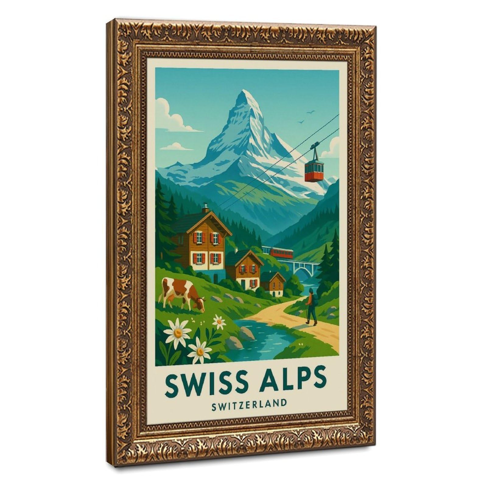 Bareronor Swiss Alps Canvas Poster for Bedroom Decor Gift