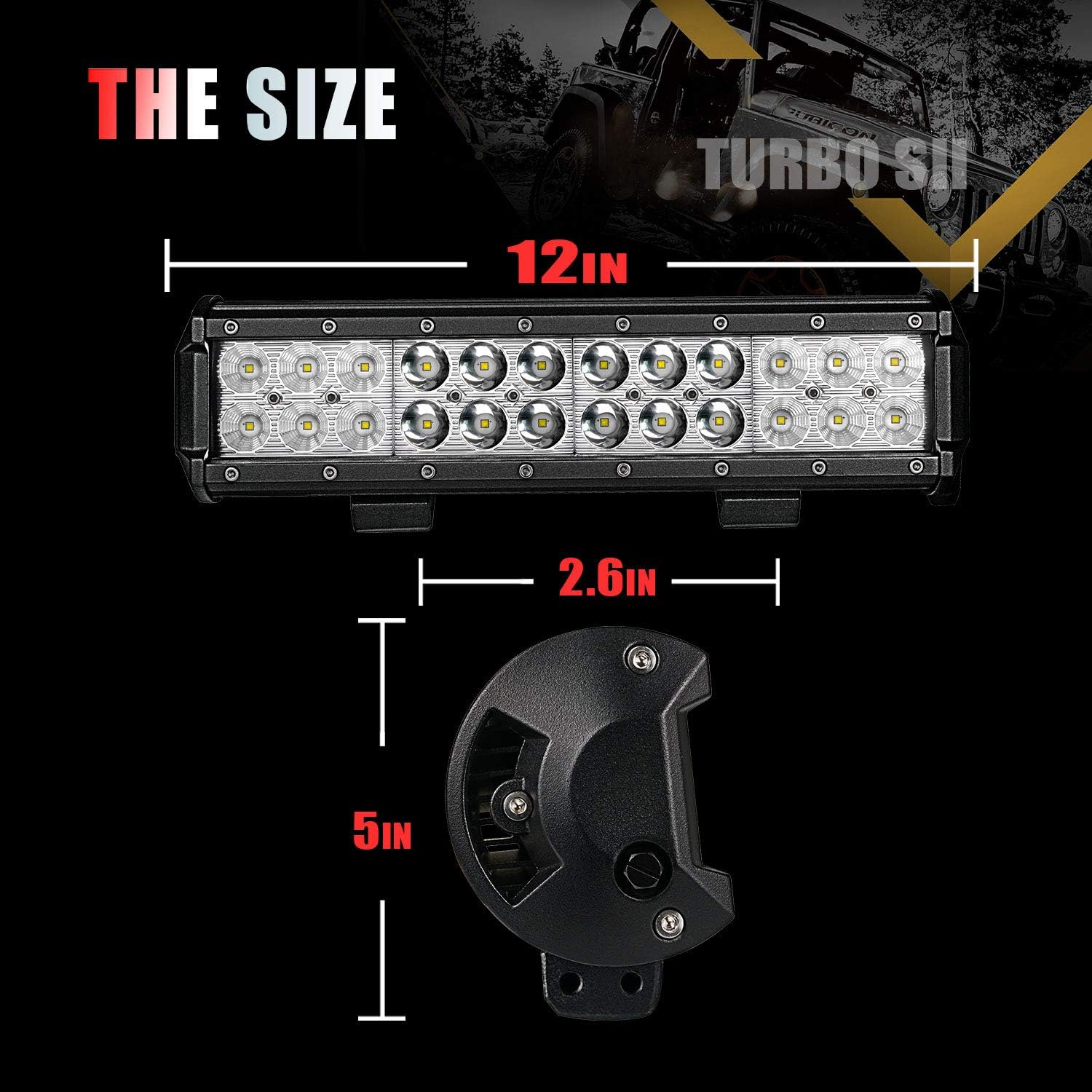 TURBO SII 12 Inch LED Light Bar Spot Flood Combo Beam 180W Double Row Light Bar Off Road Driving Led Work Lights for UTV ATV Truck Boat Waterproof