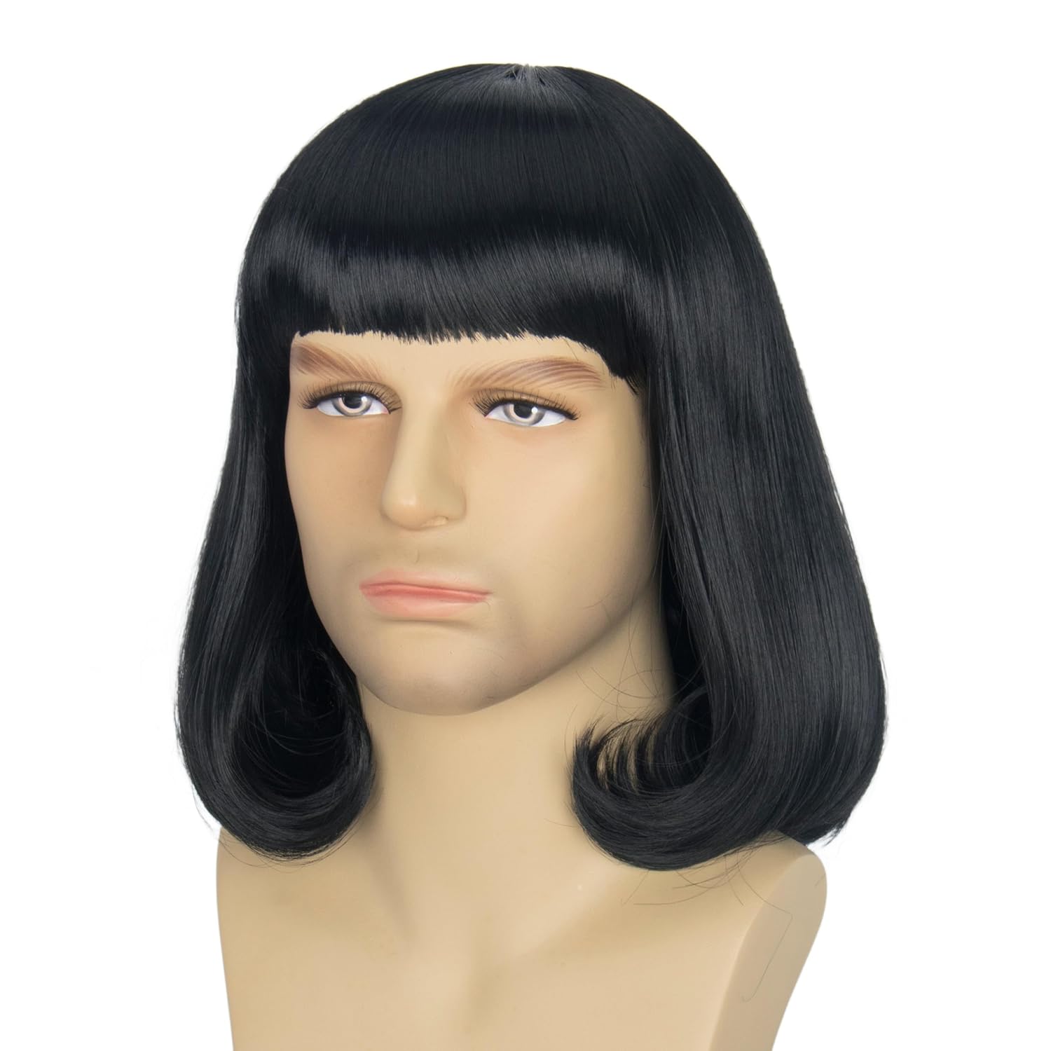 Yan Dream Short Black Bob Wig for Man with Flat Full Bangs Funny Wigs Cosplay Party Wig