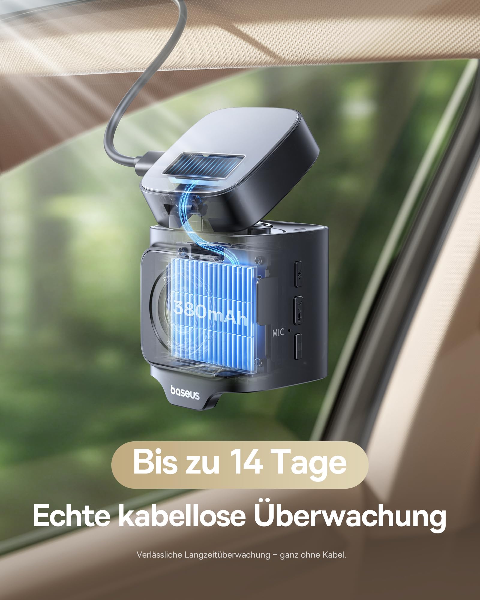 Baseus VD1 Pro Dashcam 4K+1080P Solar-Dashcam 14-Tägiger Batterie-Standby-Parkmodus STARVIS Nachtsicht 5GHz WLAN GPS 32GB
