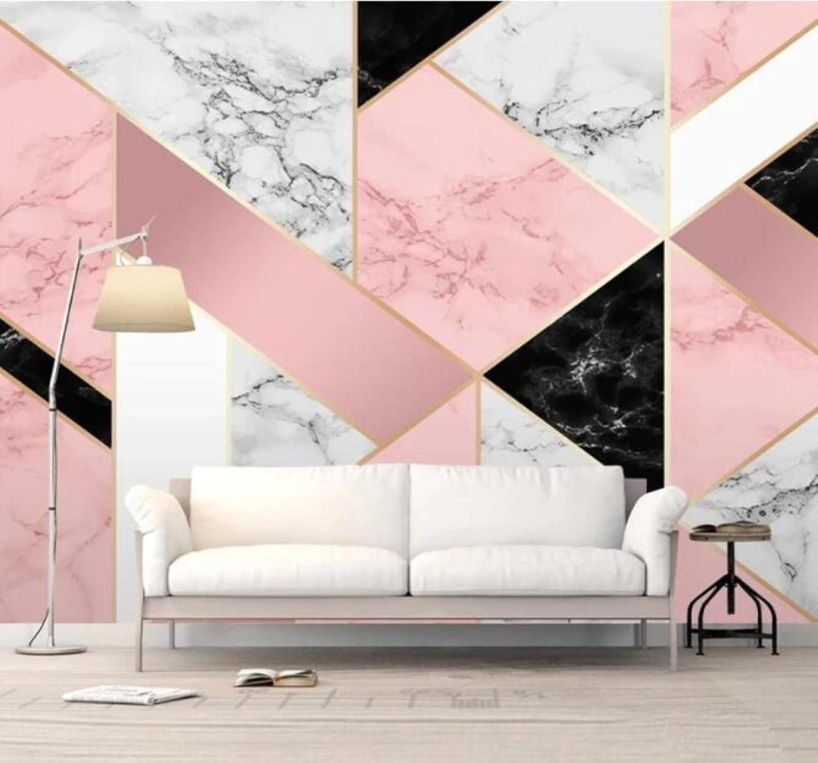 XLMING Abstract Geometric Pink Marble Pattern 3D Wallpaper Luxury Home Dining Decor Paste Sofa Living Room The Wall for Bedroom Mural-250cm×170cm