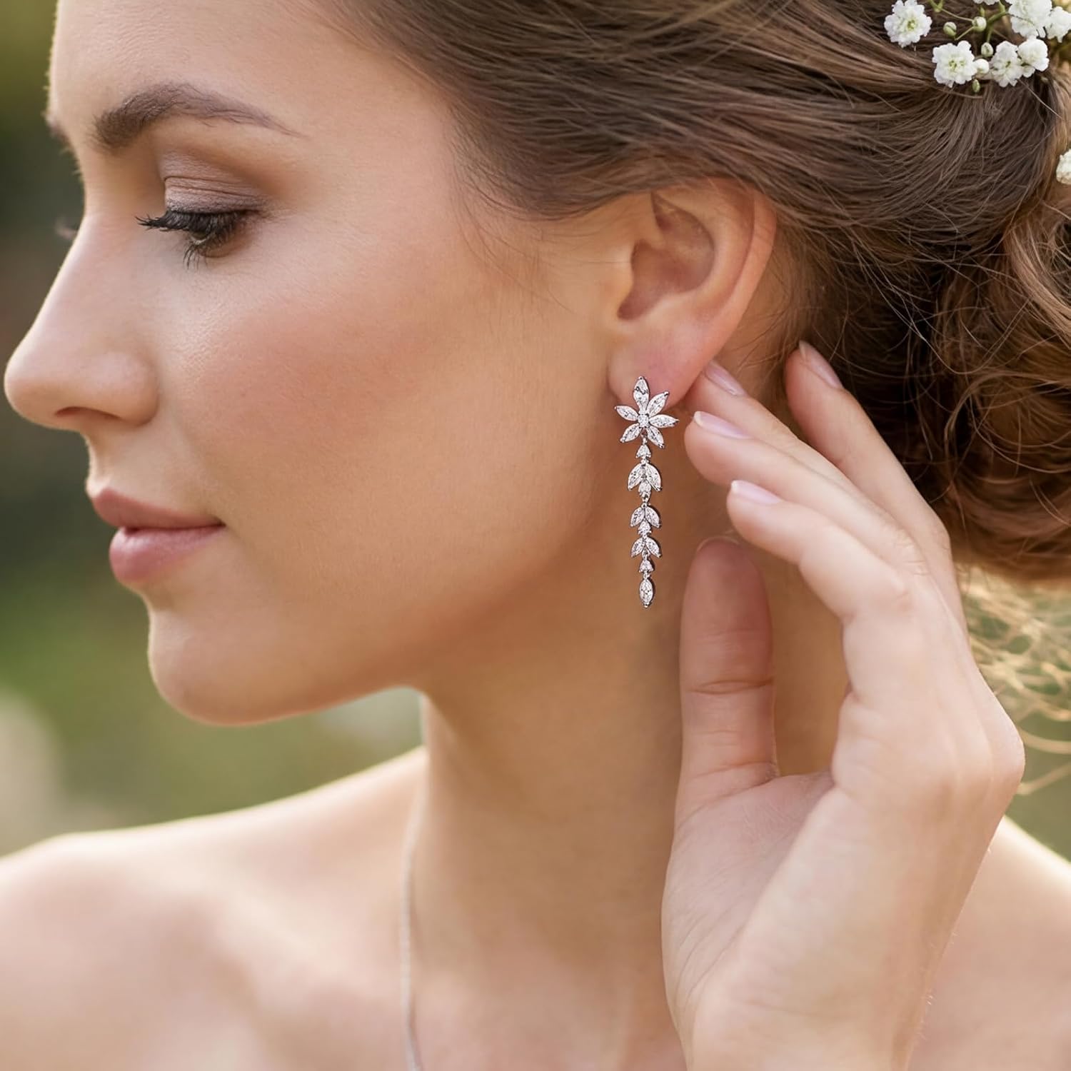 SWEETV Marquise Cubic Zirconia Dangle Earrings for Women, Crystal Wedding Bridal Drop Earrings for Brides Bridesmaids, 18K Silver/Gold Plated Chandelier Earrings for Anniversary Prom Jewelry Gift
