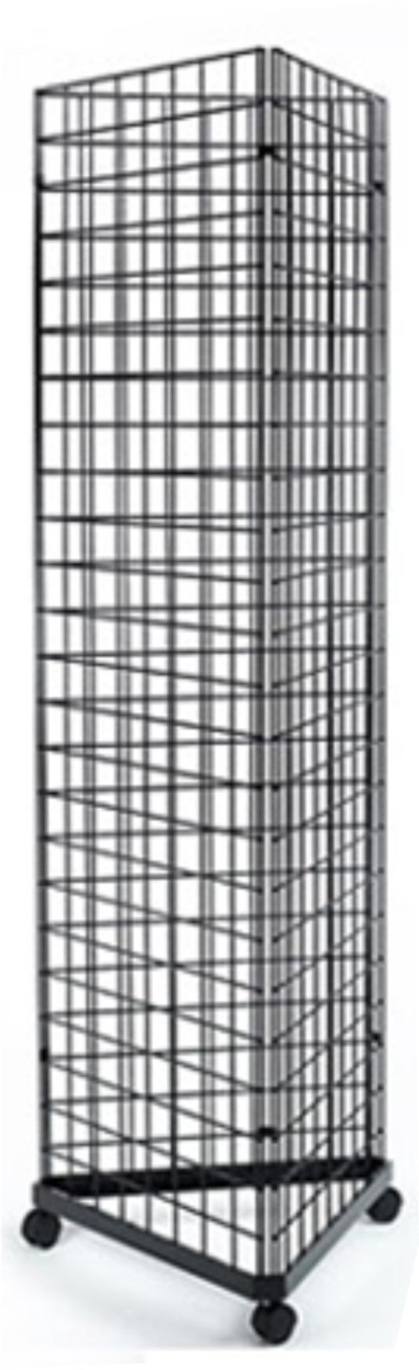 Commercial Grade 2' x 6' Foor Wire Grid Panel 3-Sided Tower Floorstanding Display Kit with Rolling Base. Color: Black