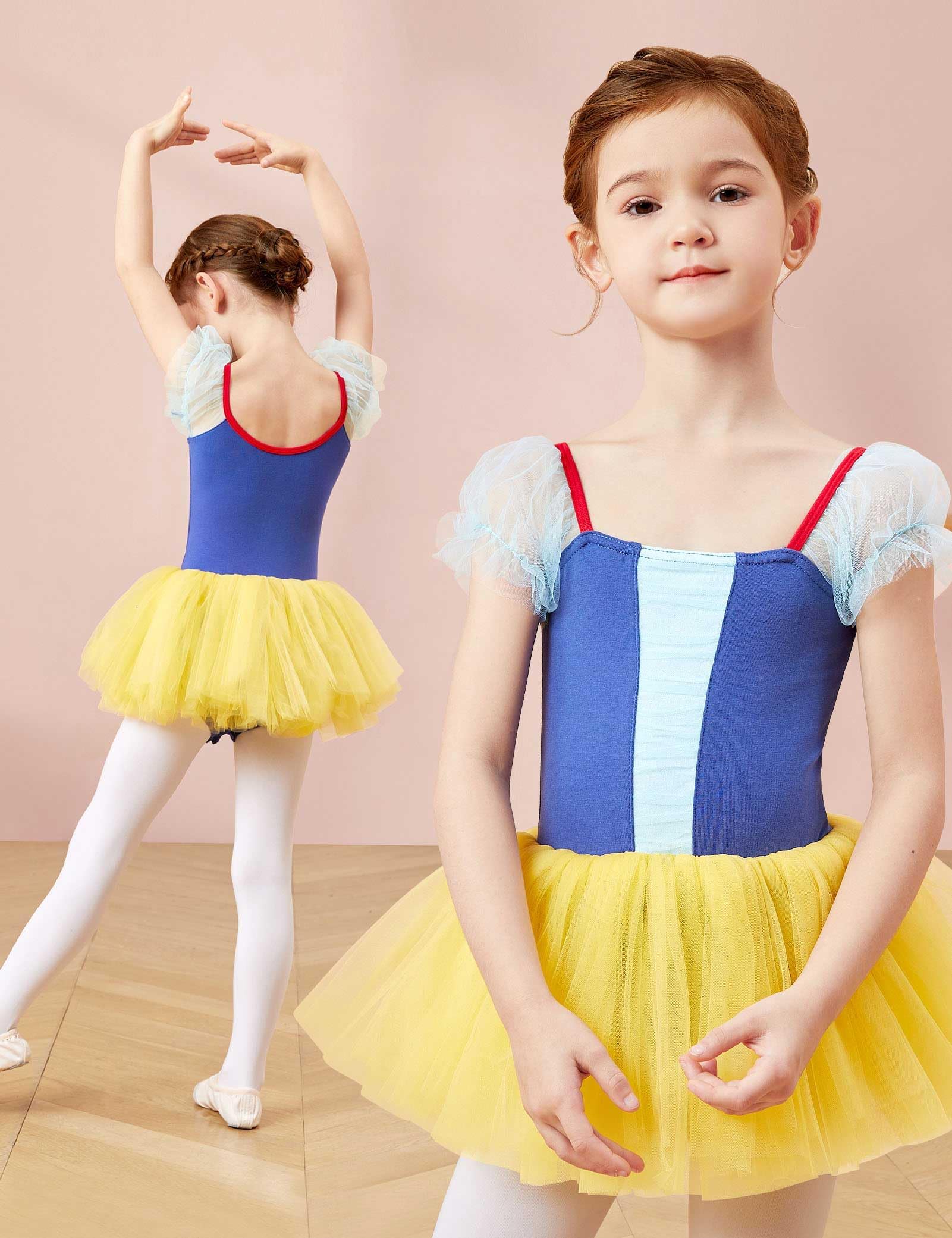 Daydance Puff Sleeve Ballet Leotards for Toddler Girls, Tutu Skirted Princess Dance Costumes for Performance, Recitals, Birthday