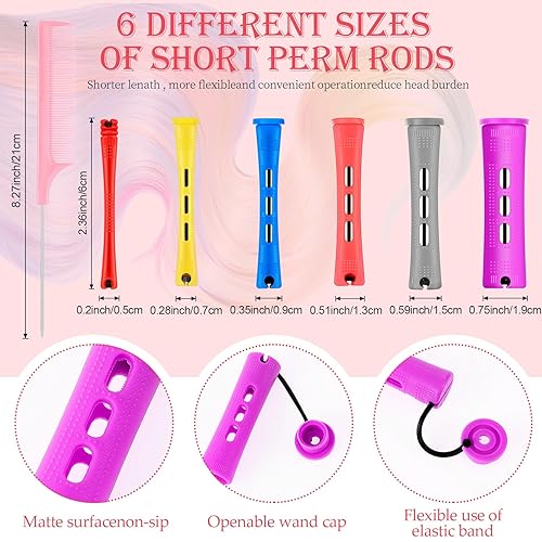 Miniatura 64 de 48 varillas de permanente para el cabello, varillas cortas de onda fría, planchas de plástico para rizar el cabello, rizadores con peine de acero