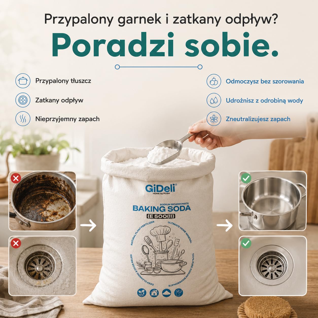 GiDeli Soda Oczyszczona Spożywcza 25kg – Wodorowęglan sodu w proszku bez dodatków – Idealna do gotowania, pieczenia, prania i sprzątania – Wszechstronne zastosowanie w gospodarstwie domowym