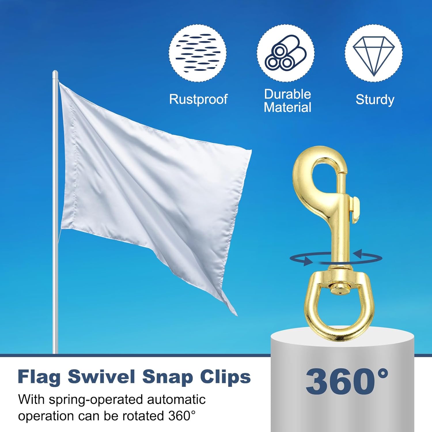 PATIKIL 4Pcs Flag Swivel Snap Clips, 4.1 Inch Heavy Duty Alloy Flag Pole Snaps Hooks Stainless Flagpole Accessories for Rope Hardware Key Chain Leash Leather Craft, Gold Tone - Image 3