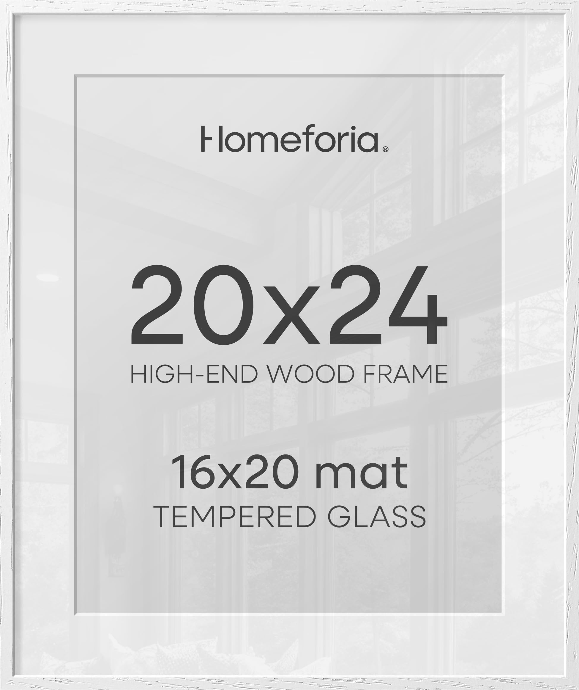 Homeforia 20x24 White Picture Frame, High End Oak 20x24 White Wood Frame with Mat 16x20 Photo, 20 x 24 Wooden Poster Frames Matted to 16 by 20, 24x20 Hanging Frames, Tempered Glass, Wall Kit, Set of 3