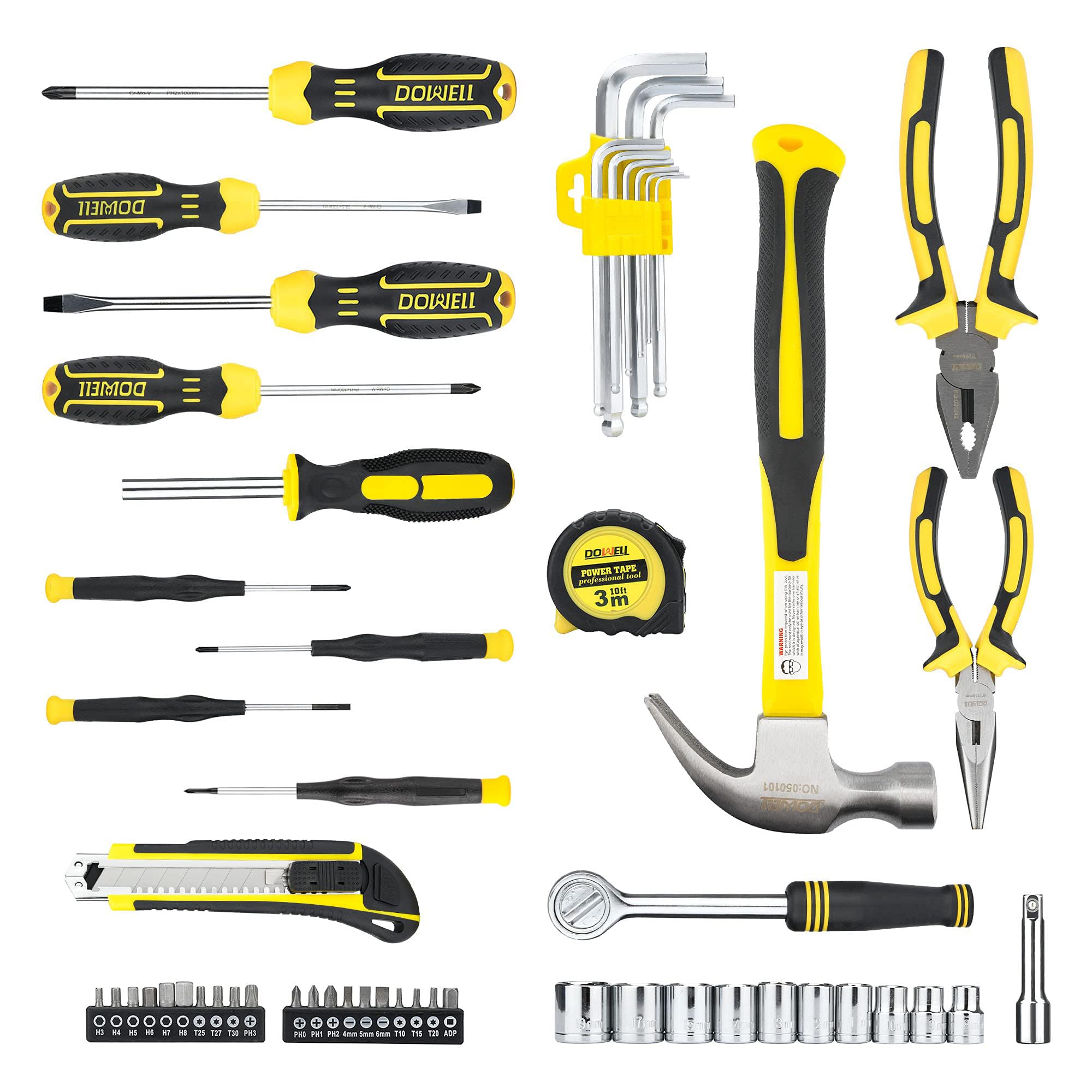 DOWELL Kit de Herramientas Mecánicas y Manuales de 61 Piezas Con Caja de Plástico