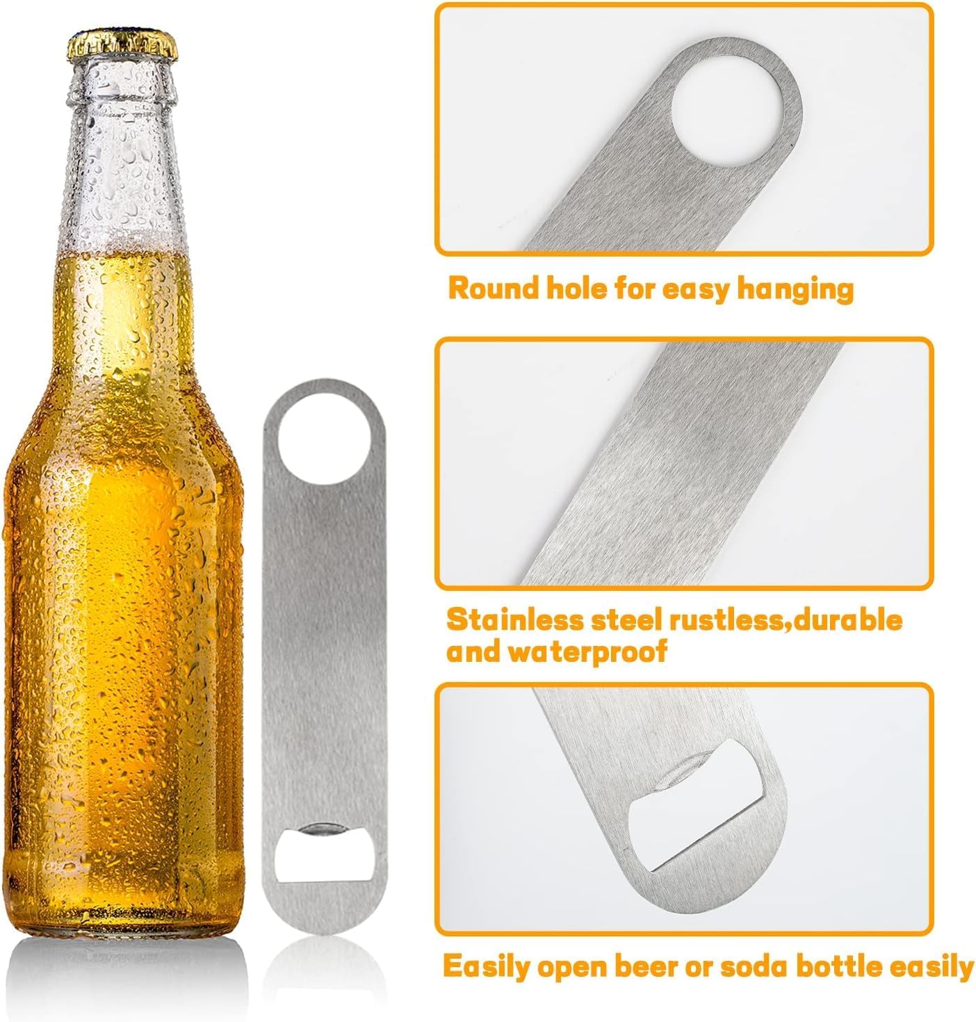 24 Pcs Flat Bottle Opener 7 x 1.57 inches Stainless Steel Beer bottle Openers Heavy Duty Bar Blade Solid Bottle Cap Opener Funny Bartender Bottle Opener for Restaurant Party Supplies,Silver
