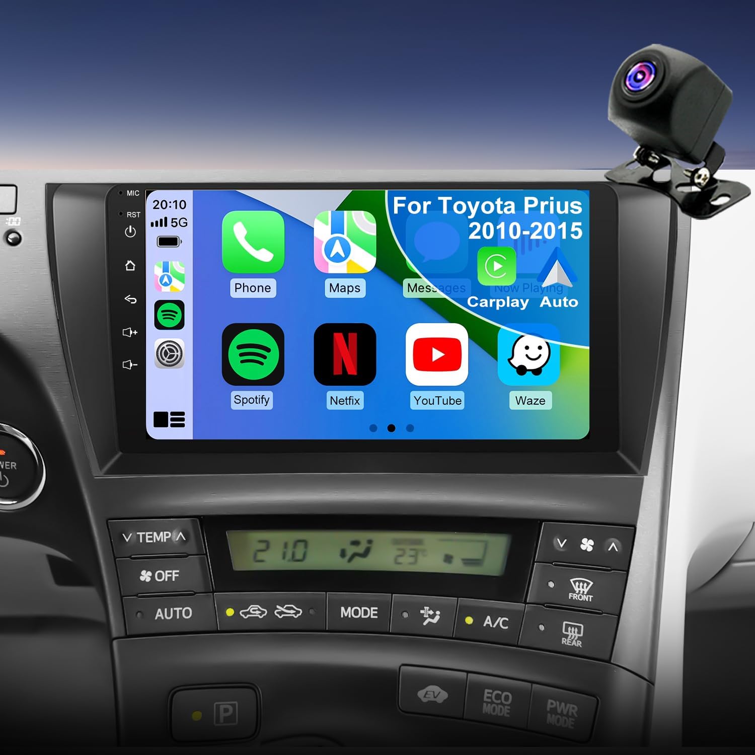 4core 64G Upgrade Car Radio For Toyota Prius 2010 2011 2012 2013 2014 2015, Prius Stereo 9inch IPS Touchscreen Wireless Carplay Android Auto, GPS Bluetooth 5GWifi FM Backup Camera Fit for JBL & No JBL