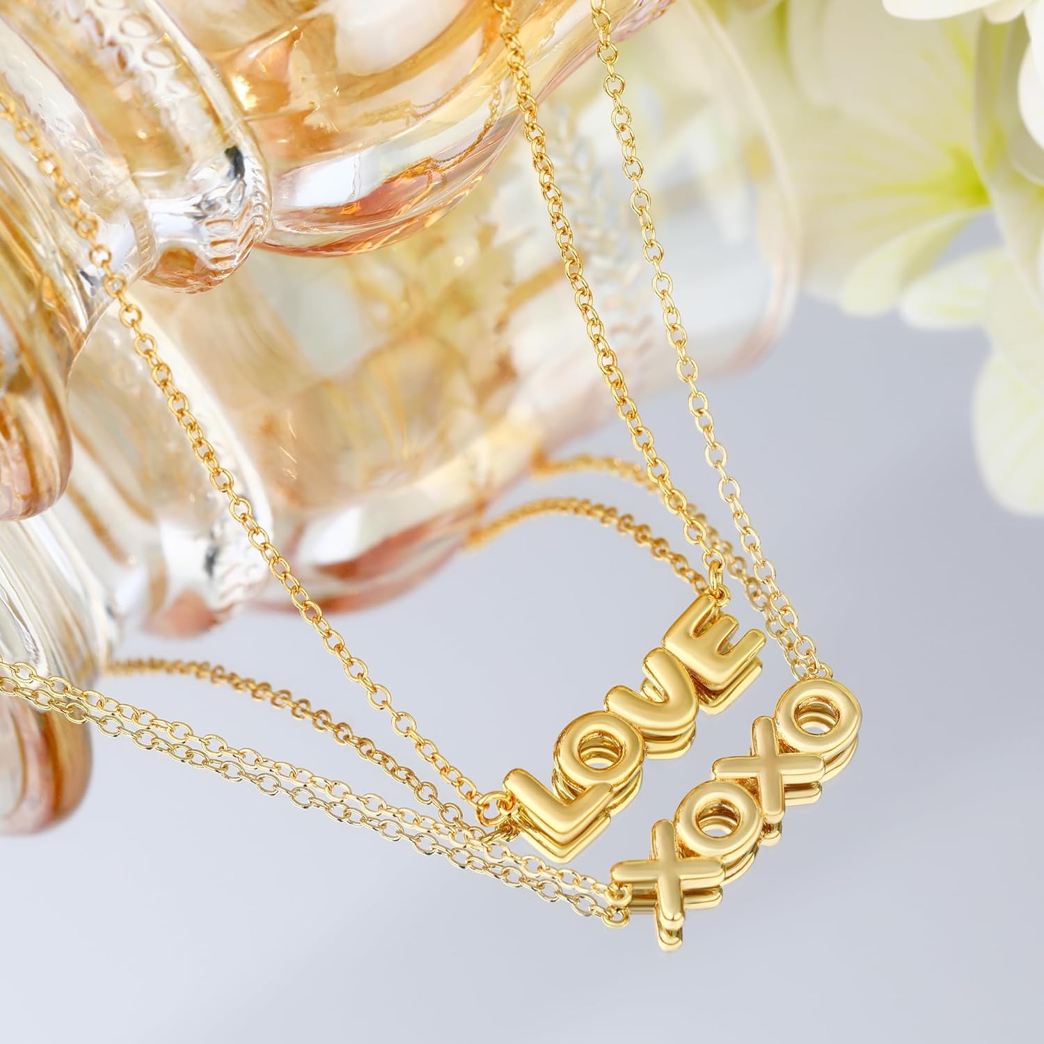 Dainty LOVE XOXO Word Bubble Letter Charm Necklace Gold Stack for Women, 18K Gold Plated Stainless Steel Chain Cute Pendant Personalized Necklaces Trendy Jewelry Valenstines Gifts - Image 6
