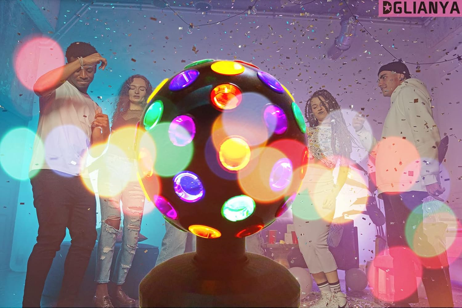 360 Degree Rotating Disco Ball Night Light Disco lamp LED Stage Flashing Light Projector Powered by USB Cable or Battery Operated Multicolor Strobe Lamp for Christmas Dance Parties Dj Bar (Black)