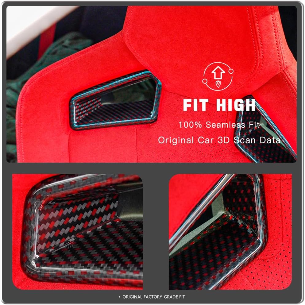 JSWAN 4pcs Red Black Carbon Fiber Seat Headrest Cover Fit for 11th Gen Civic Type R FL5 Typer Headrest Cover Trim Overlay Seat Cover Seat Back Protector Cover(4pcs seat Cover)