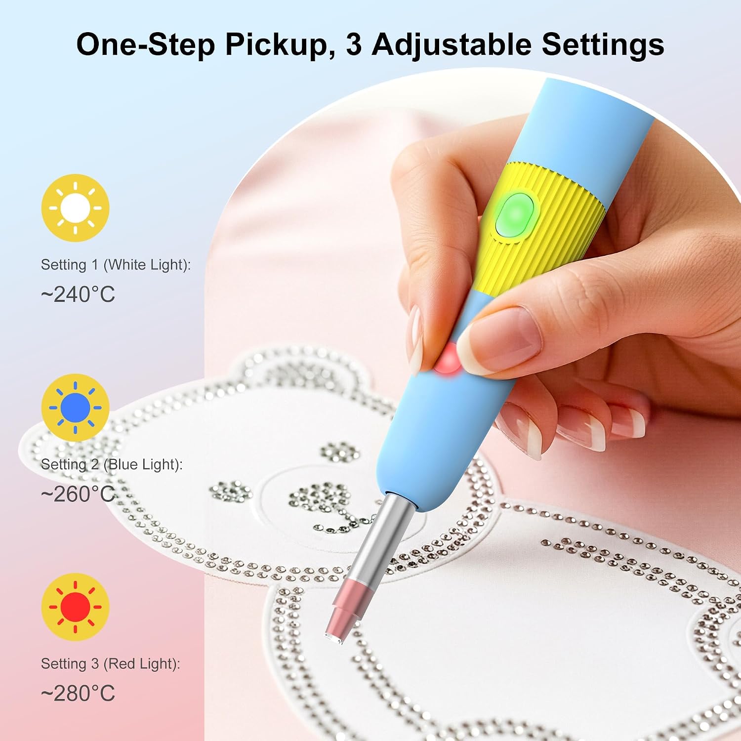 PP OPOUNT Hotfix Rhinestone Setter - Bedazzler Kit with Rhinestones for Clothes, Crafts, Shoes & T-Shirts, DIY Bedazzling Kit with 5 Different Tip Sizes, Stand, Glove, Cleaning Brush, Tray (Blue)