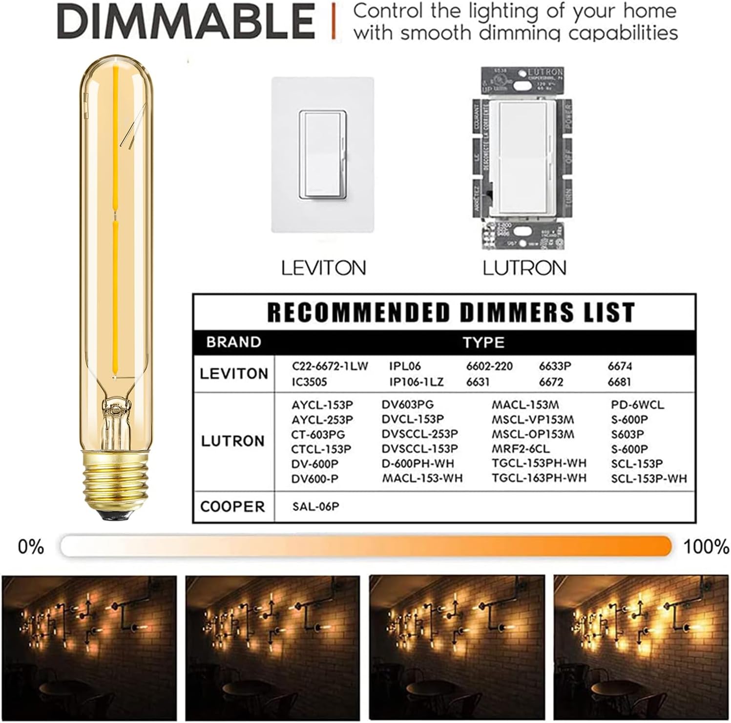 7.3inch E26 Tubular Led Bulb 4W Dimmable E26 Led Bulbs Warm White 2700K Equivalent T10 Light Bulb 40 Watt Incandescent Bulb Amber Glass E26 Base Lamp Bulb for Cabinet Display Cabinet etc,4 Pack.