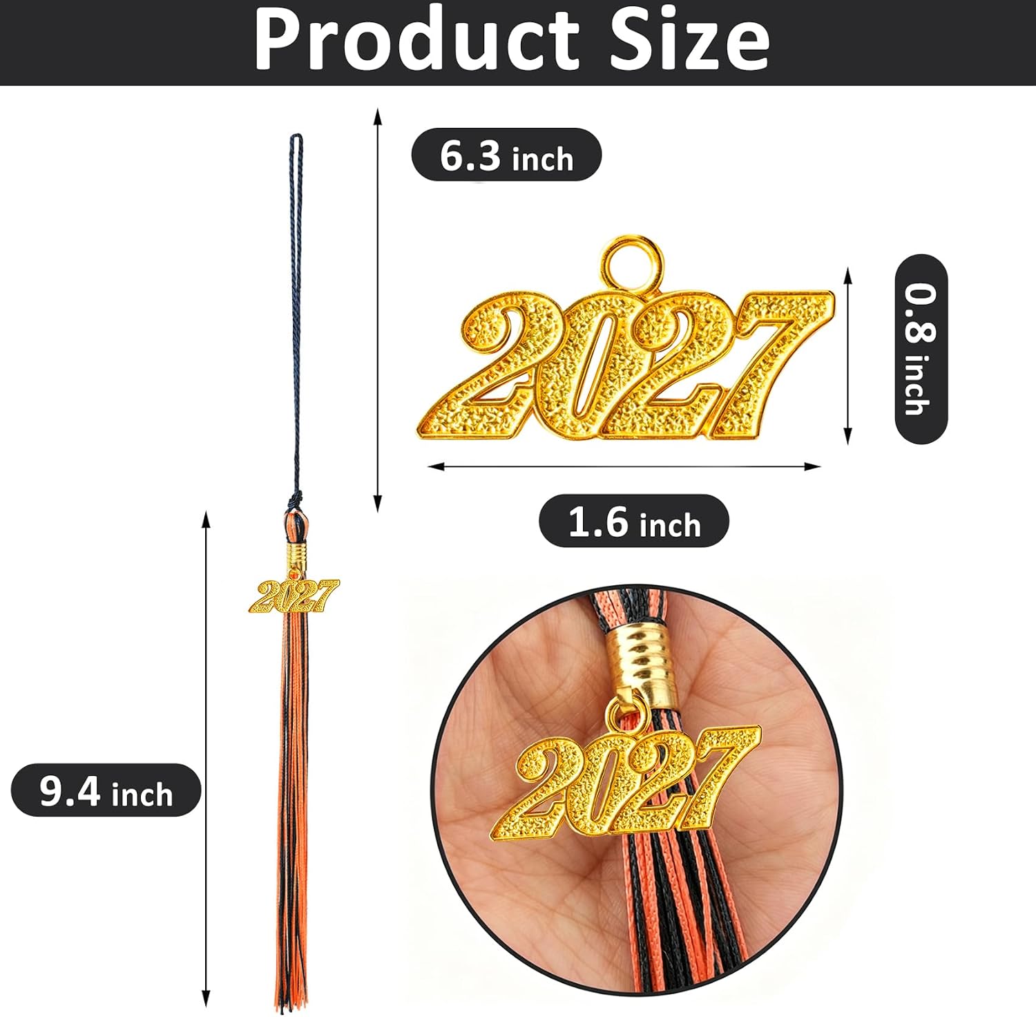 2027 Graduation Tassel, Graduation Tassel Orange Black 2027 Grad Cap Tassels for Graduate Cap Hat Decorations with 2027 Year Gold Charm for Graduations Ceremonies Accessories