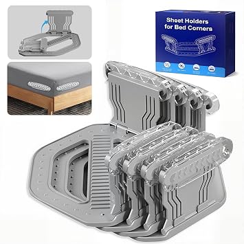 Bed Sheet Holders for Corners,New Upgrade Fitted Bed Sheet Grippers Dual-Side Lock Design, 4Pcs Heavy Duty Sheet Clips All Mattress Sizes, No More Loose Sheets, Lock Sheet Holders Keep Firm Gray