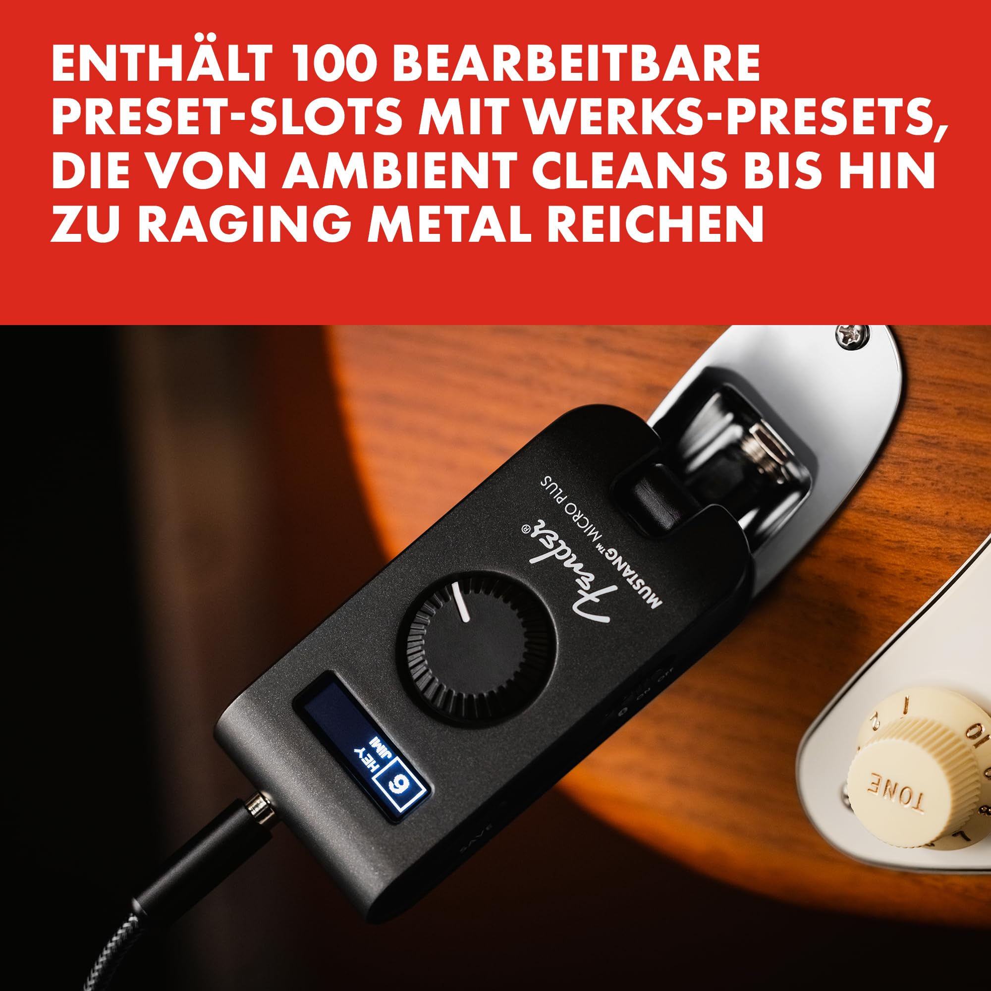 Fender Mustang Micro Plus Gitarrenverstärker, Ultimativer Persönlicher Kopfhörerverstärker mit 25 Verstärkermodellen, 25 Effekten, Bluetooth und 100 Presets, USB Wiederaufladbar