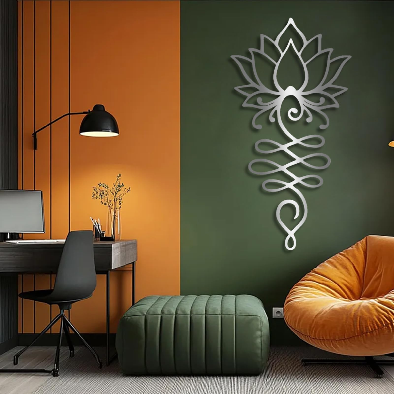 Decorazione Murale in Metallo A Forma di Fiore di Loto, Stile Zen Yoga, Insegna Floreale Spirituale da Appendere per Sala Meditazione, Camera da Letto, White 27x 53| 70x135cm