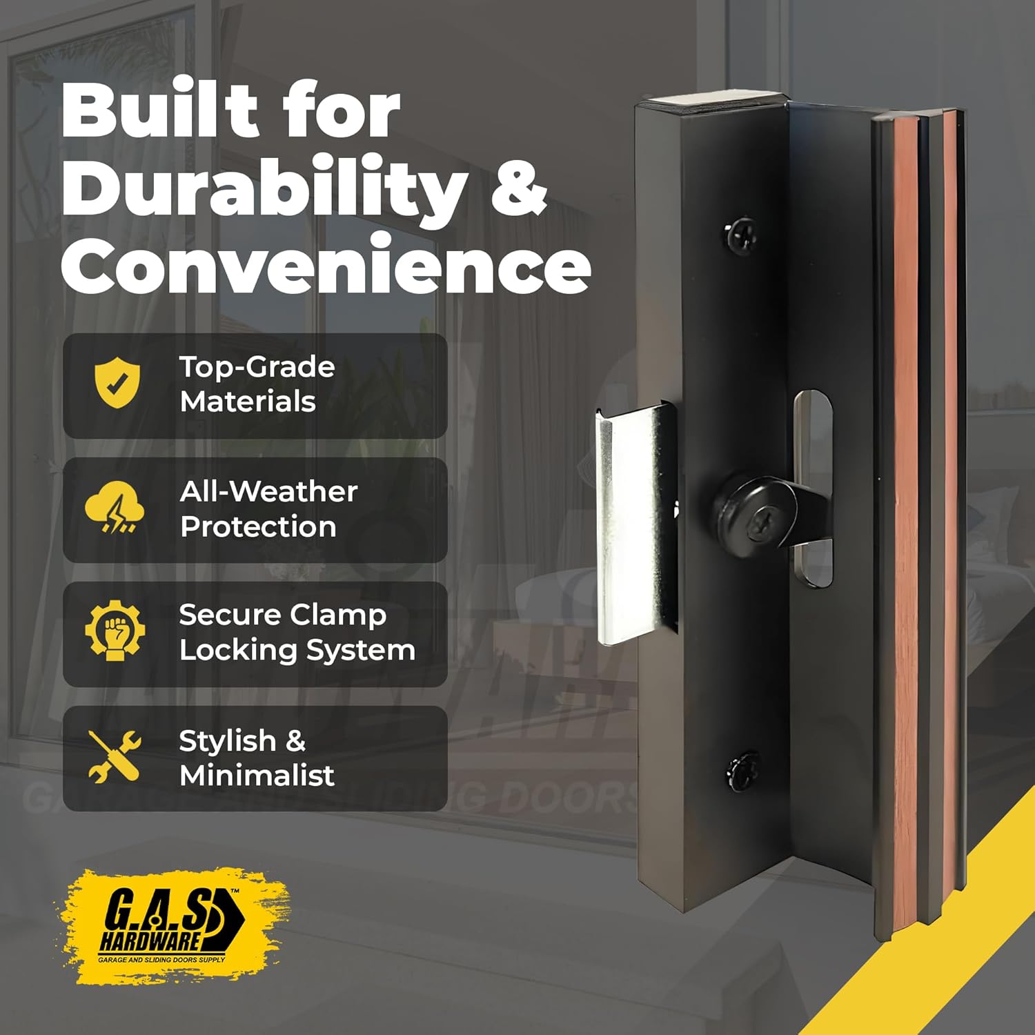 Diecast Sliding Door Handle Set Anodized Black – Extruded Aluminum Inside Pull Painted Black – Diecast Pull - Clamp Latch w/Metal Activator | Sliding Patio Glass Door Handle (DH-250)