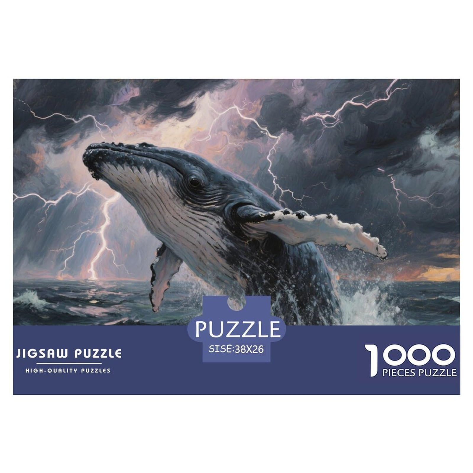 Puzzle Humpback Whale 1000 Pieces Challenge Game for Adults,Thunderstorm Ocean Impossible Jigsaw Puzzles 1000 Piece Educational Game Home Decoration 38x26cm/1000pcs — image 1