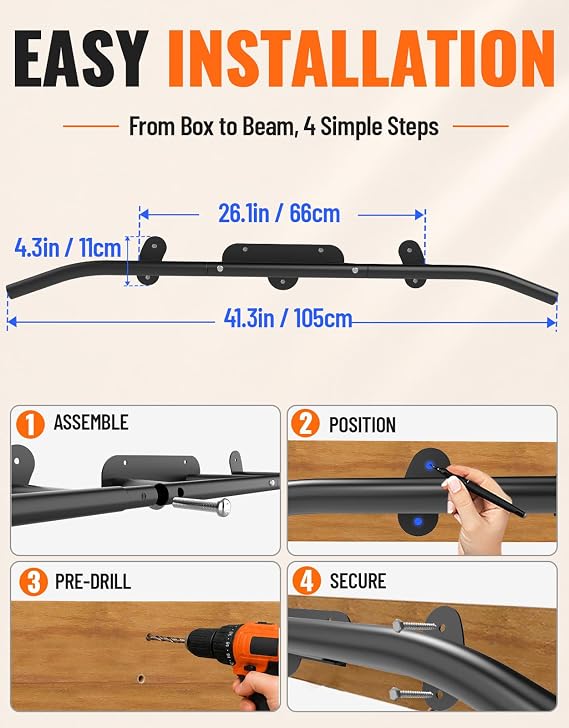 Fitarc Joist Mount Pull Up Bar, Wall Mount Pull Up Bar for Home Gym