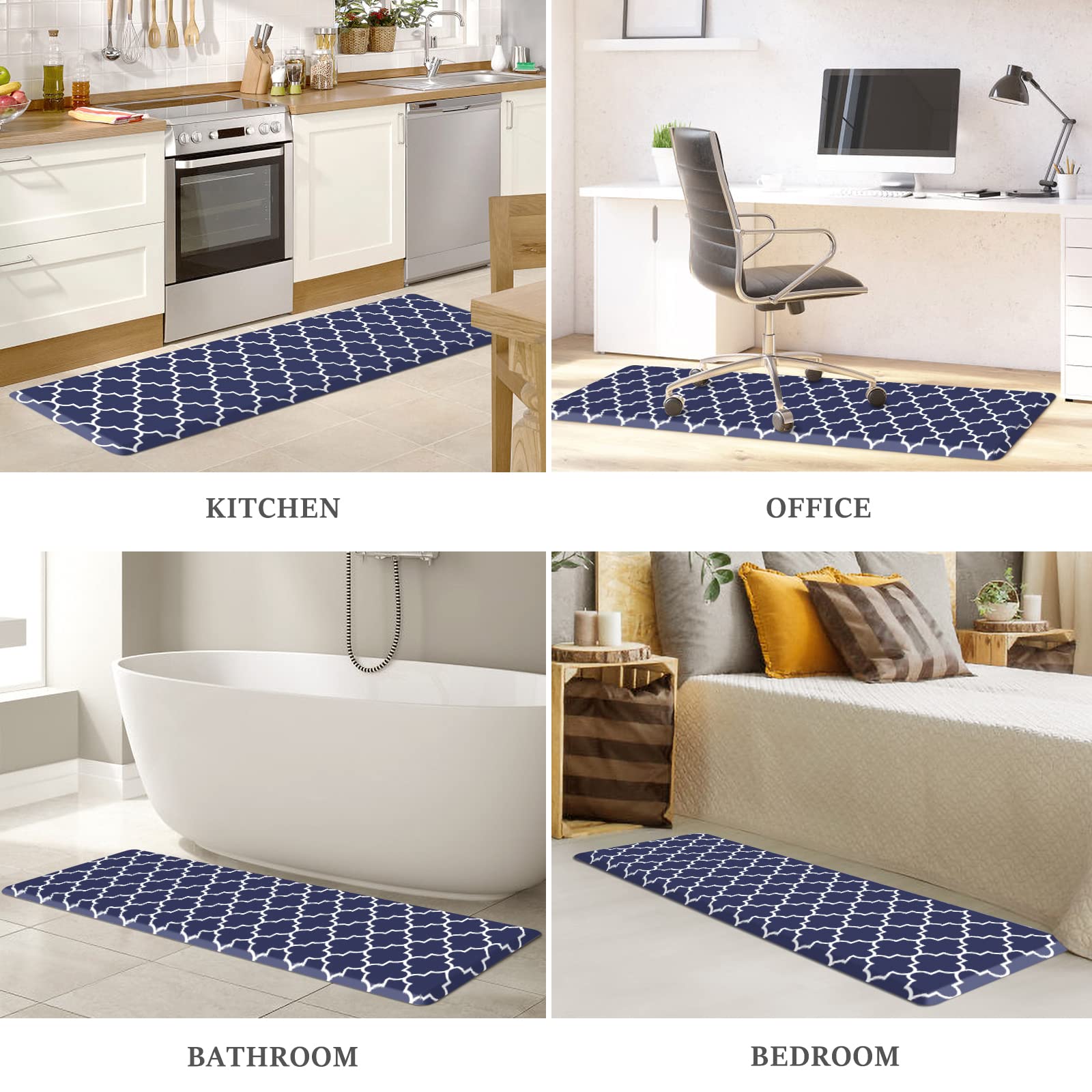 WISELIFE Alfombras antifatiga para cocina, 17.3 x 60 pulgadas, antideslizantes, impermeables, ergonómicas, cómodas, para cocina, piso, hogar, oficina, fregadero, lavandería, color azul
