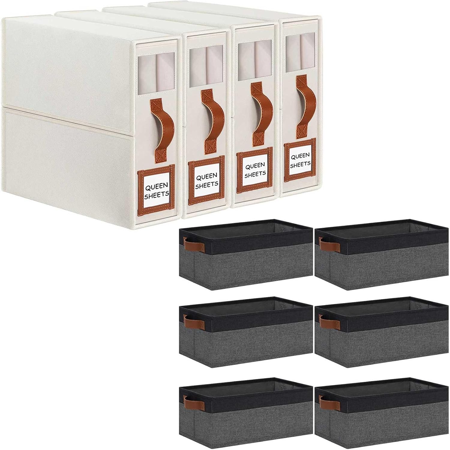 GhvyenntteS 4 Pack Bed Sheet Organizers and Storage + 6 Pack Small Fabric Storage Bins