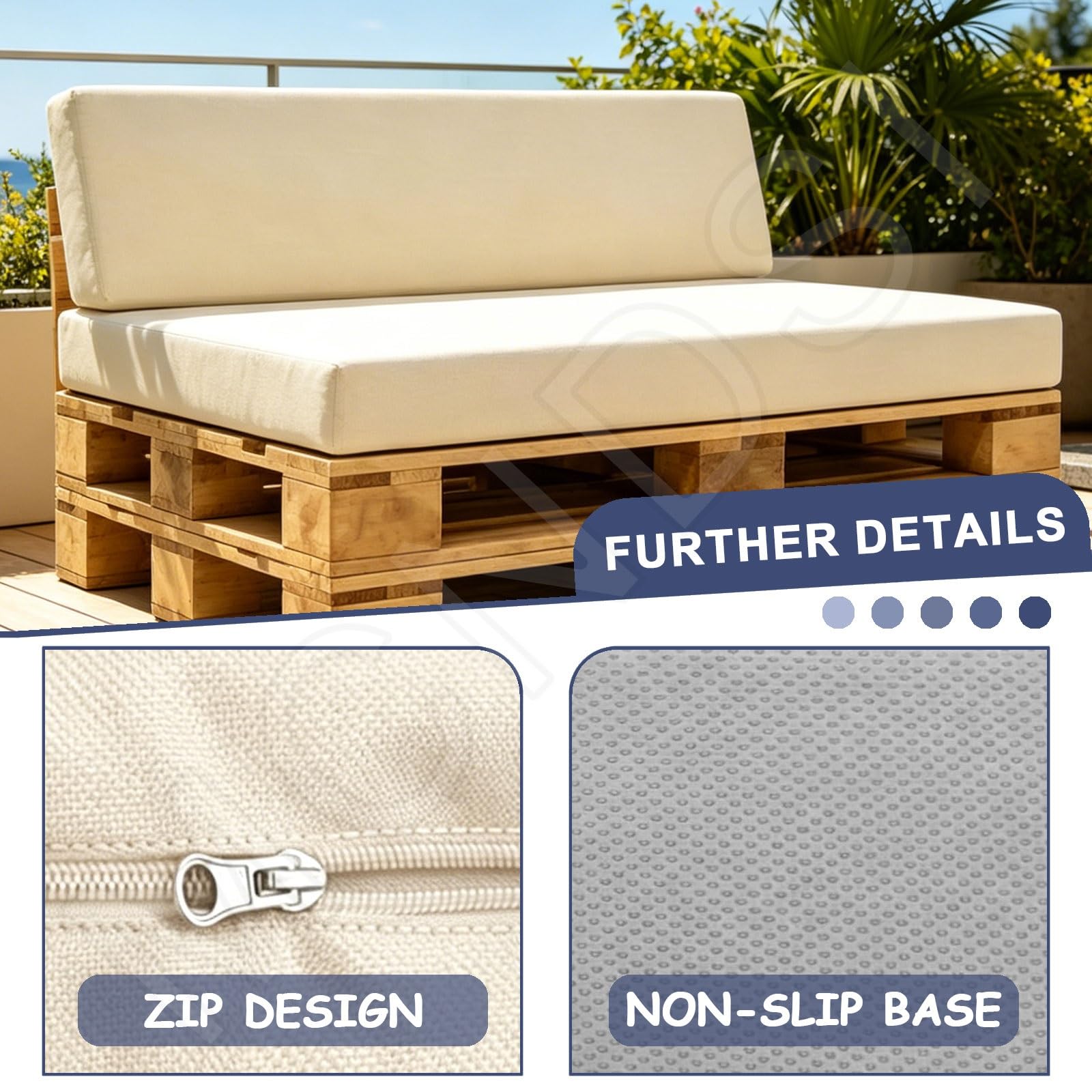 Housse de Siège Jardin pour Palette 120x80/60x40/120x60/120x40cm,Protection de Coussin Palette Lavable, Housse Coussin Palette Imperméable Fermeture Éclair Jardin(1,Seat：80x120cm)