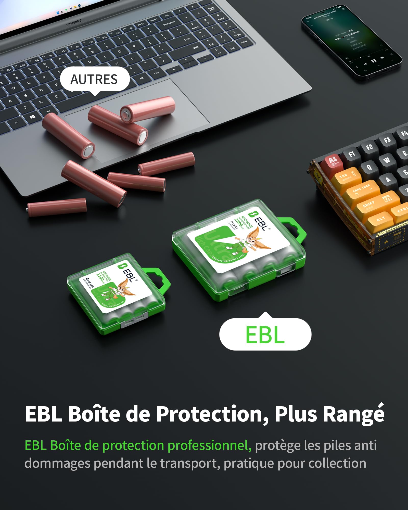 EBL 24PCS Kit AA et AAA Piles Rechargeables- avec 12x AA et 12x AAA Piles