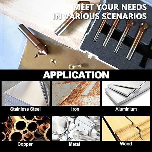 Miniatura 4 de Juego de brocas avellanadas, cobalto recubierto con vástago redondo, perforación biselada M35 HSS para acero inoxidable, hierro, aluminio, cobre,