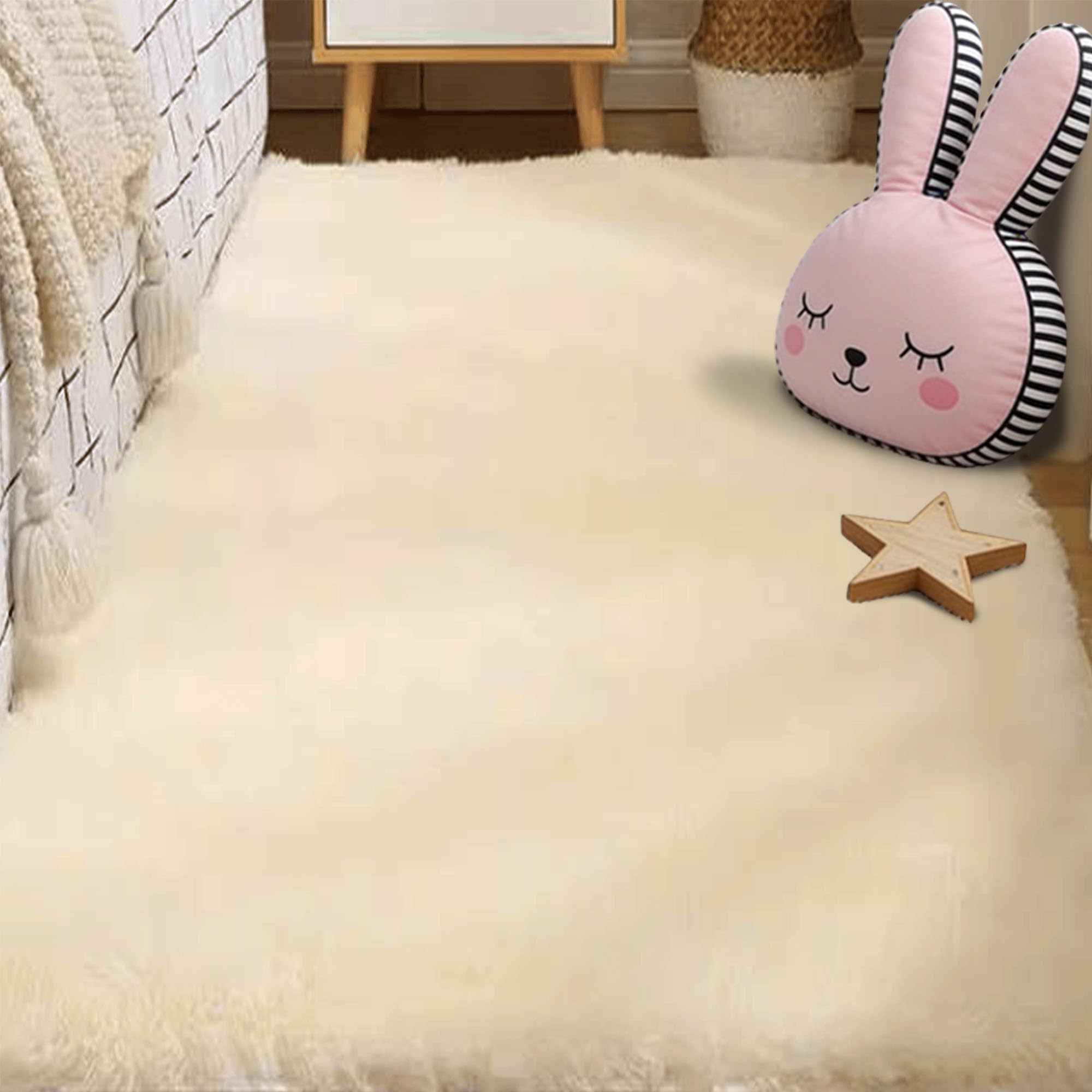 Tapis moelleux chambre lavable 120x160 salon décoration crème