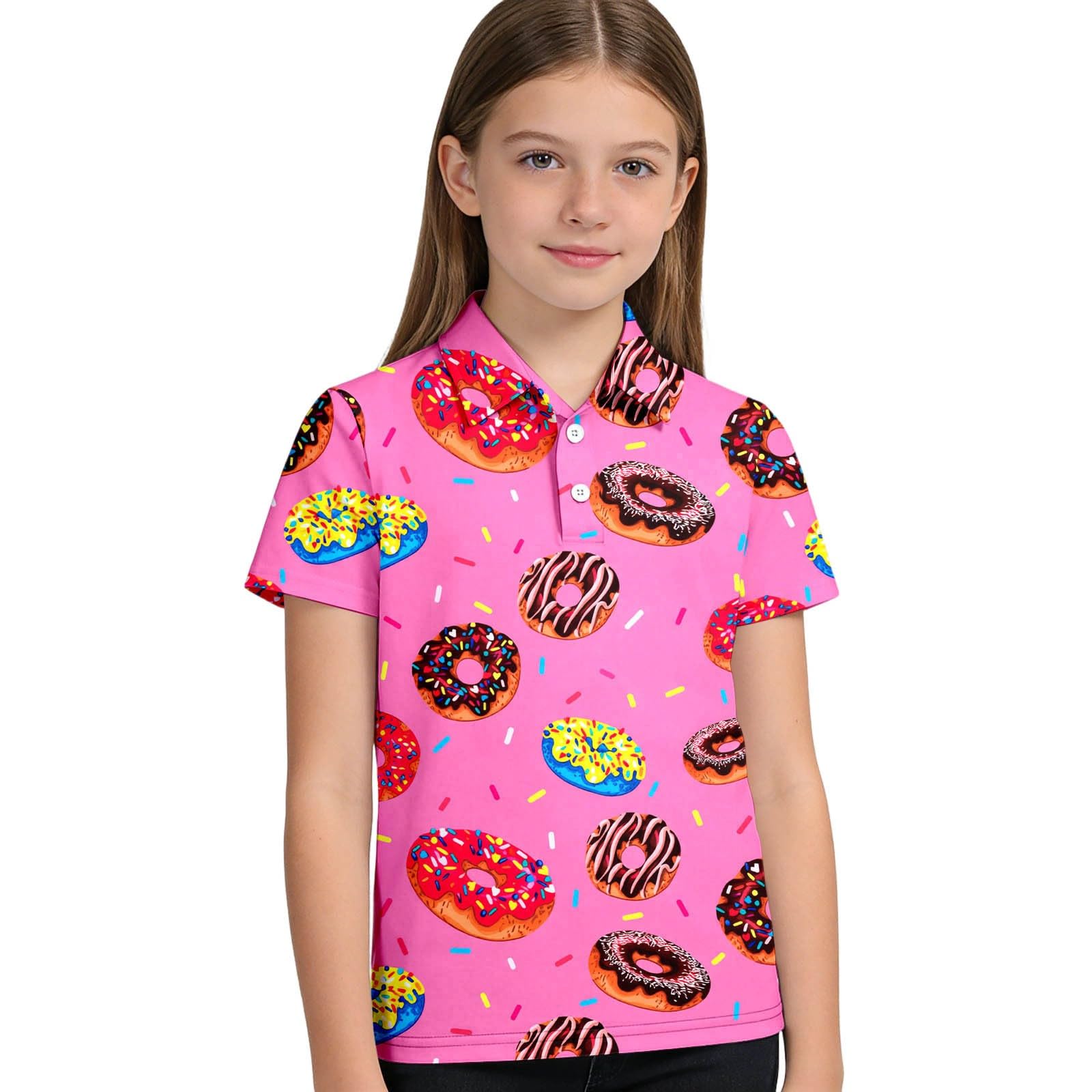 Camicia Casual Bambino, Camicia Hawaiana Ragazzo Camicia Casual da con Stampa di Ciambelle Classica Colletto Abbottonato Elegante per E