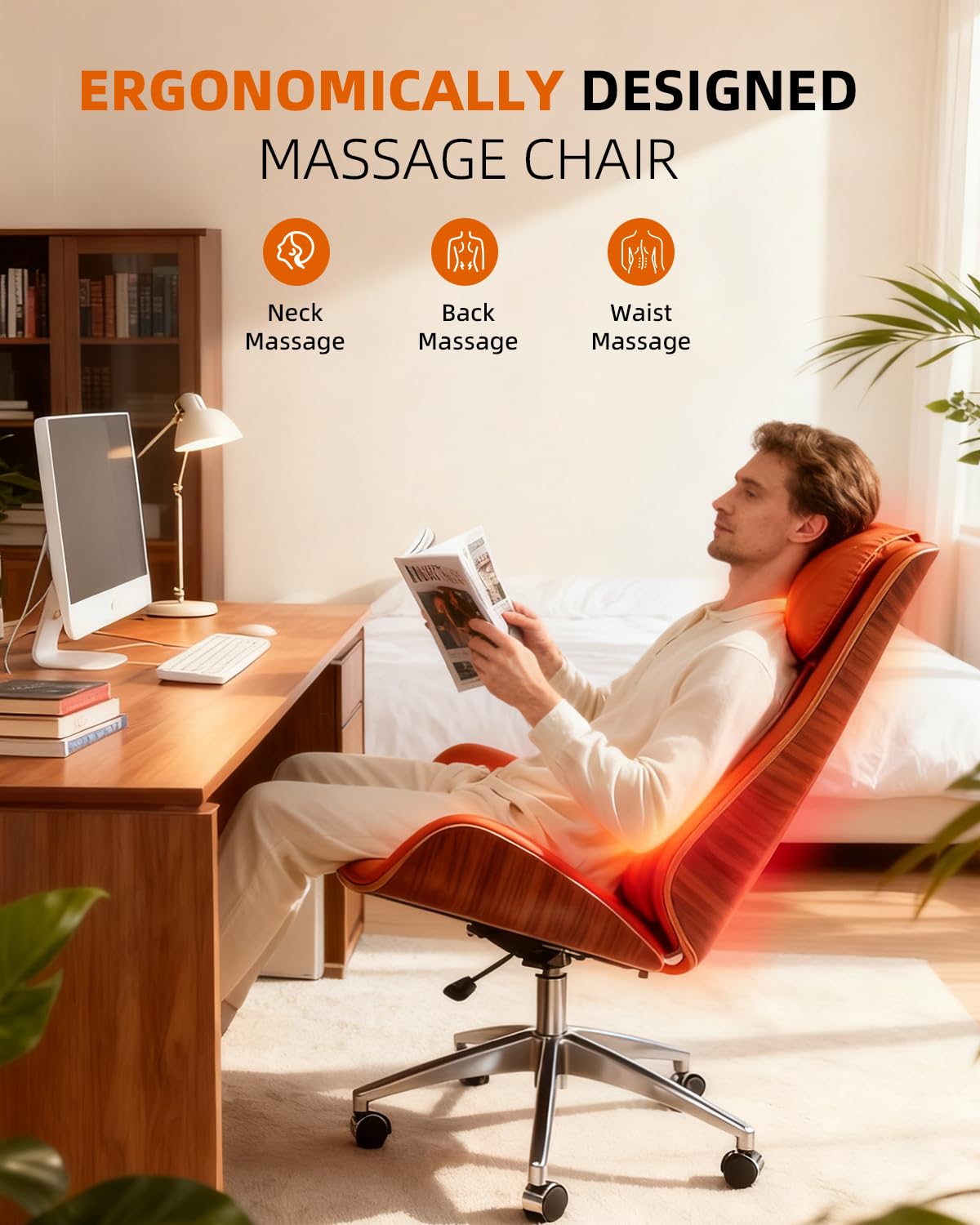 Luxury Office Chair with Aluminum Sturdy Base 6-Point Massage Ergonomic Office Chair 135 Back Support Comfy Desk Big — view 4