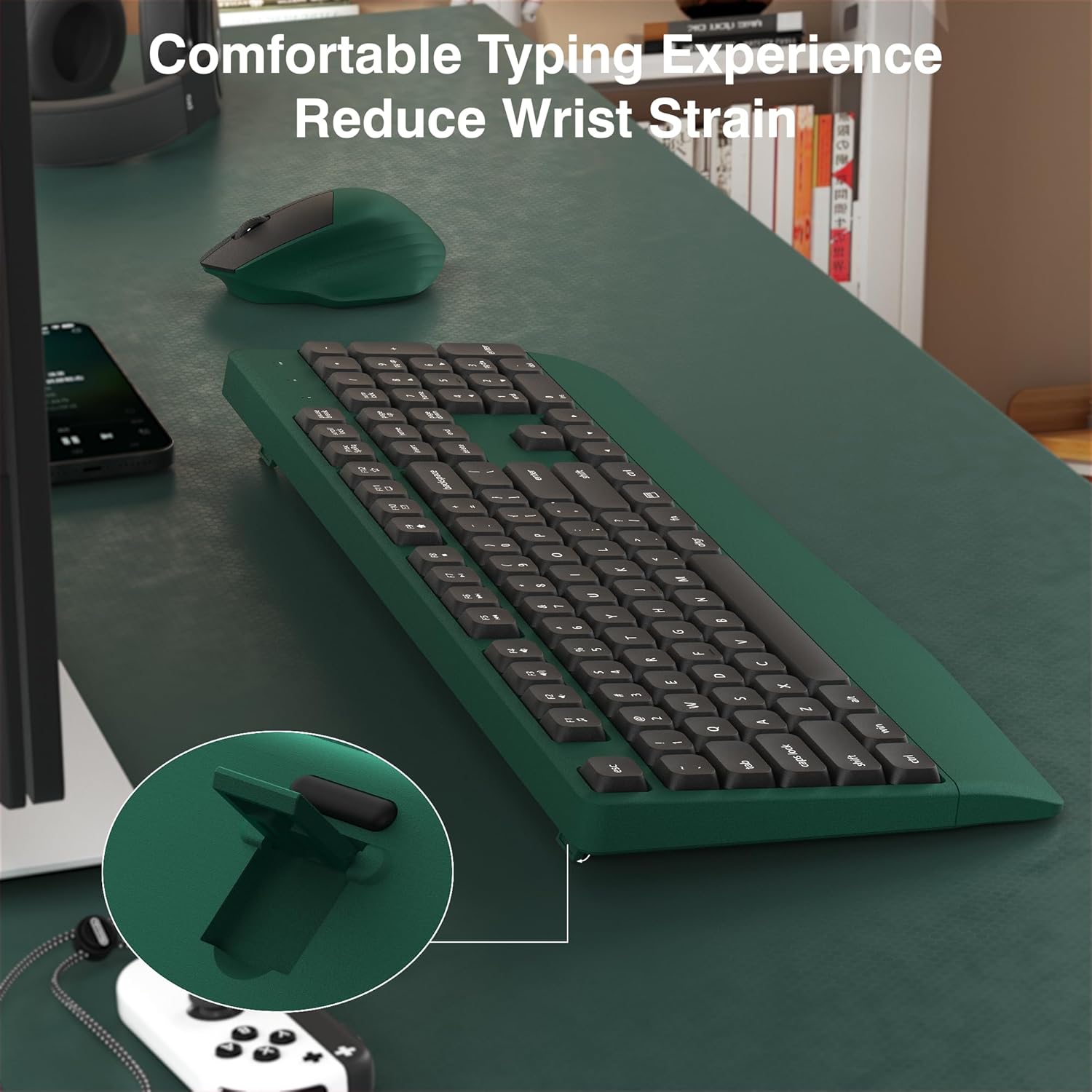 Links9+ Wireless Keyboard and Mouse Combo, Full-Sized 104 Keys 2.4GHz Wireless Keyboard with Palm Rest and Wireless Mouse for Windows, Mac OS PC/Computer/Laptops/Desktops(Green)